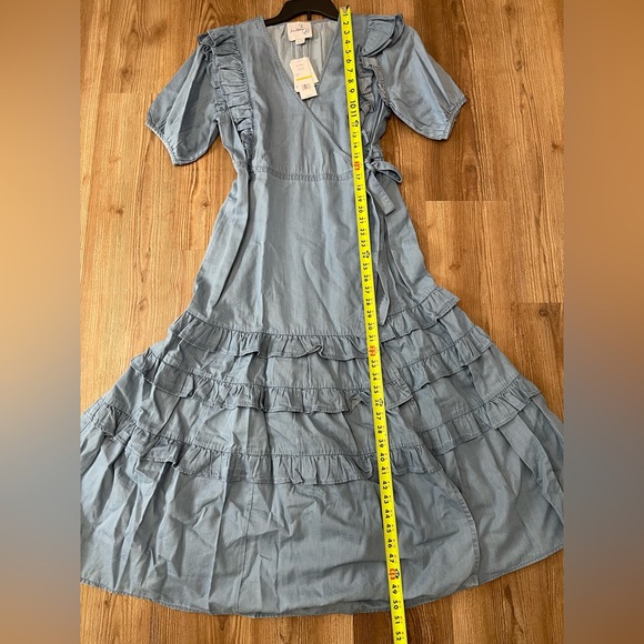 Sam Edelman Ophelia Ruffle Blue Midi Wrap Dress Size Medium NEW WITH TAGS - Picture 11 of 16